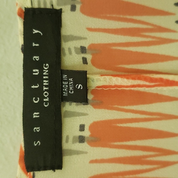 Sanctuary Top Womens sz Small Sheer Chiffon Geometric Print V Neck Raglan Sleeve - Picture 2 of 7